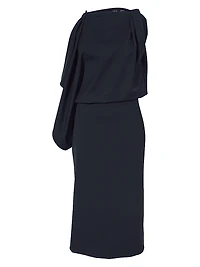 Elena Wool Gabardine Draped Midi-Dress