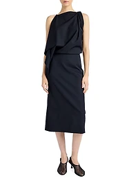 Elena Wool Gabardine Draped Midi-Dress