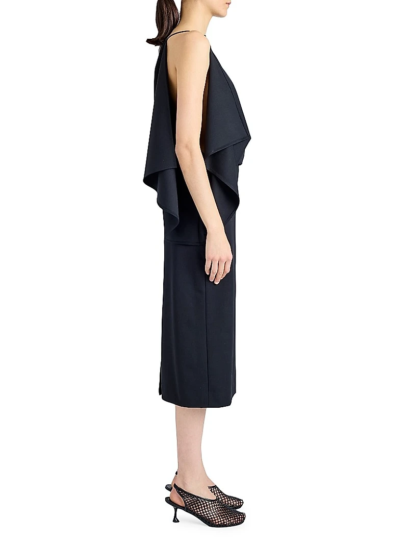 Elena Wool Gabardine Draped Midi-Dress