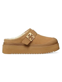 Mellow Shearling-Trimmed Suede Mules