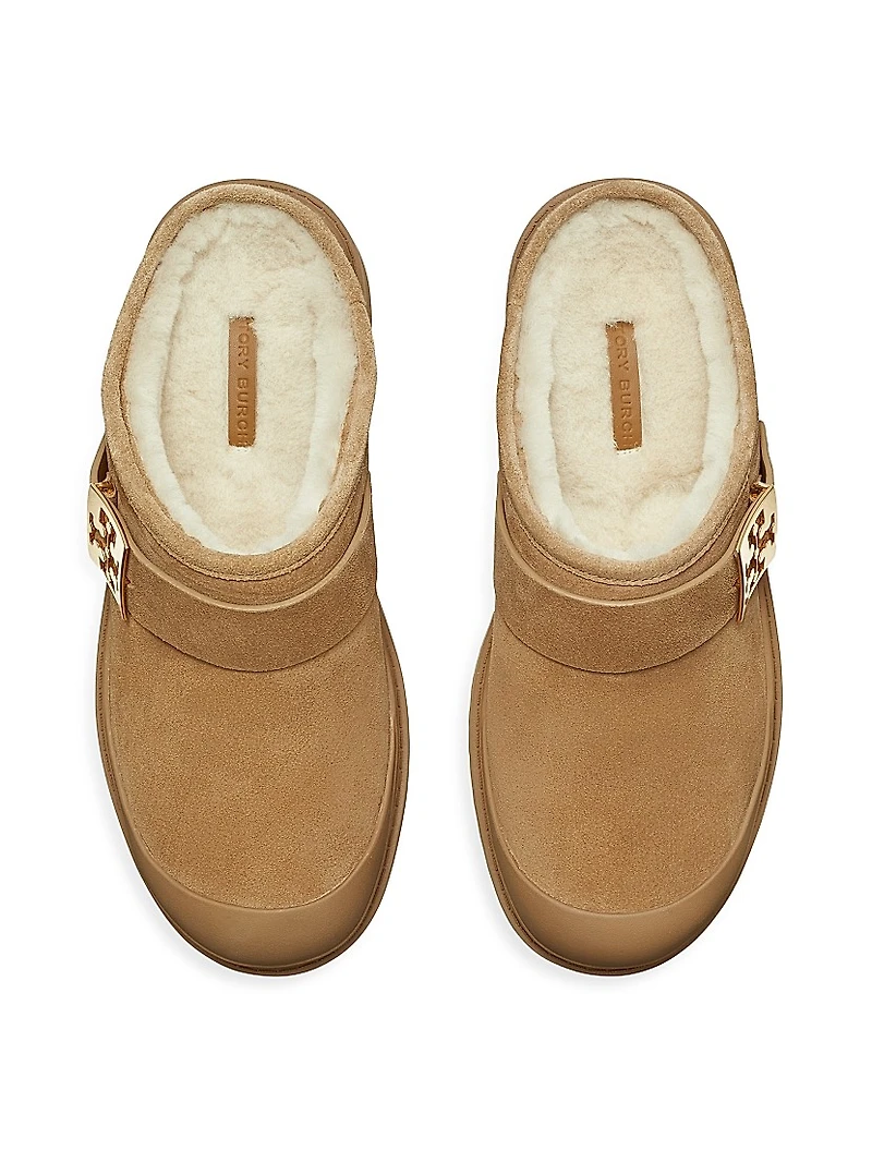 Mellow Shearling-Trimmed Suede Mules