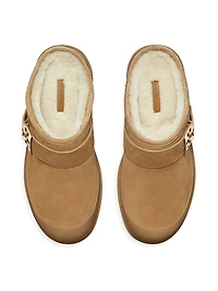 Mellow Shearling-Trimmed Suede Mules