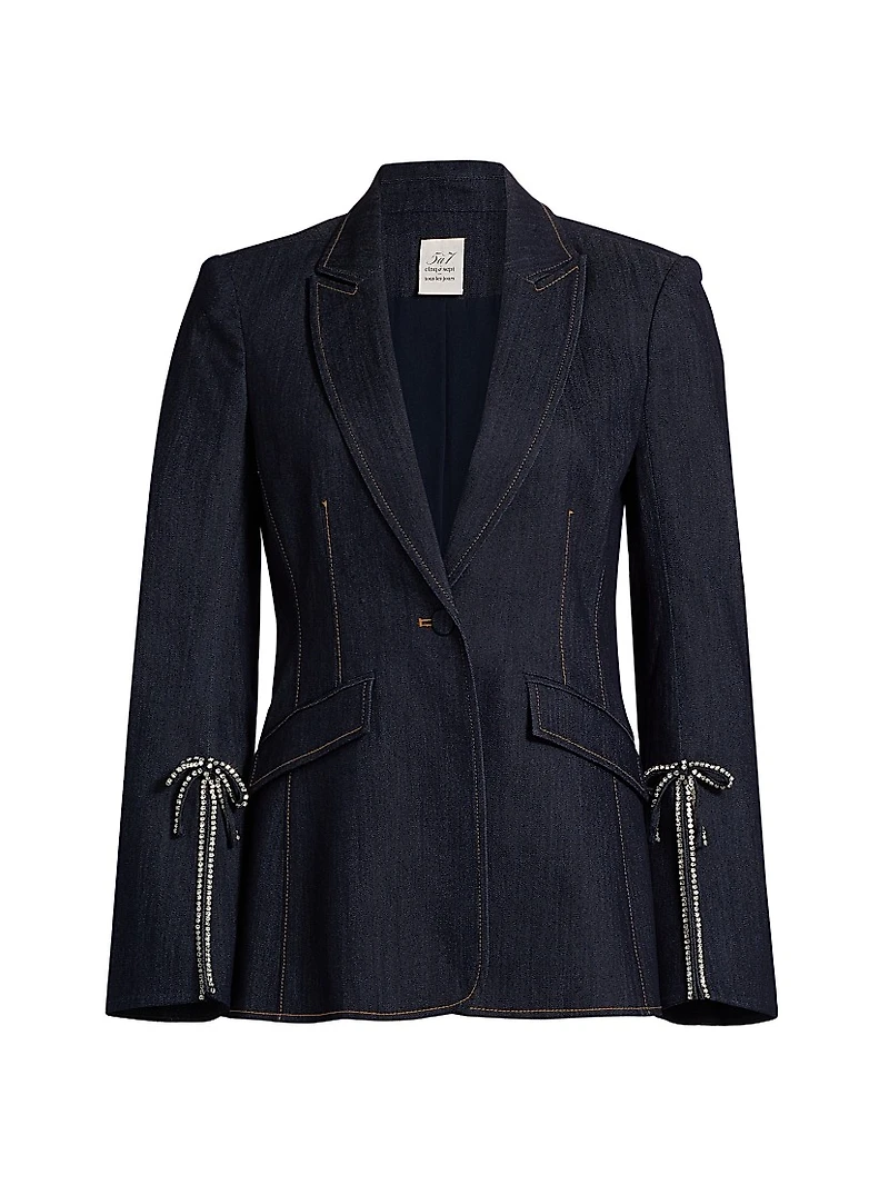 Crystal-Embellished Velvet Single-Breasted Blazer