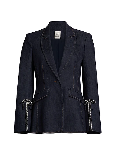 Crystal-Embellished Velvet Single-Breasted Blazer