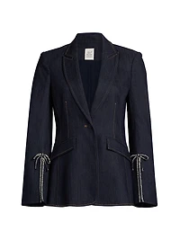 Crystal-Embellished Velvet Single-Breasted Blazer