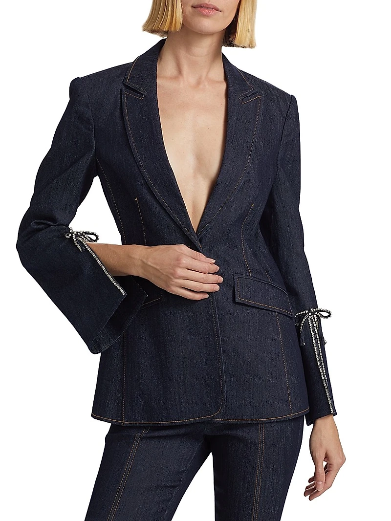 Crystal-Embellished Velvet Single-Breasted Blazer