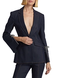 Crystal-Embellished Velvet Single-Breasted Blazer