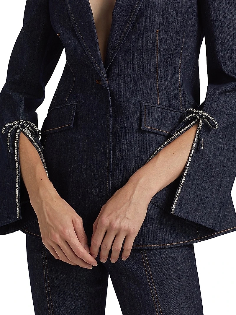 Crystal-Embellished Velvet Single-Breasted Blazer
