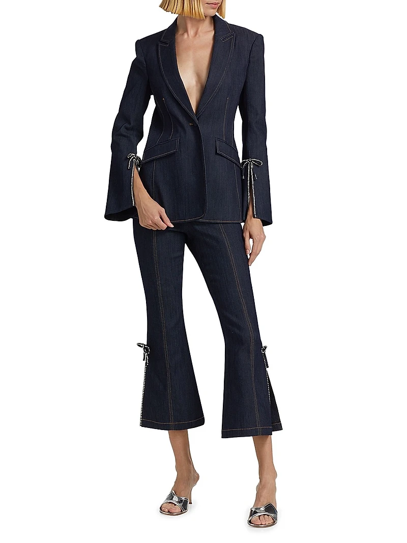 Crystal-Embellished Velvet Single-Breasted Blazer
