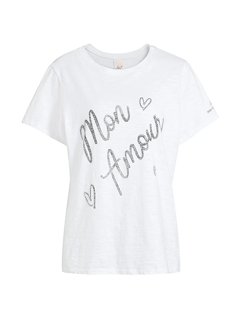 Mon Amour Embellished Cotton T-Shirt