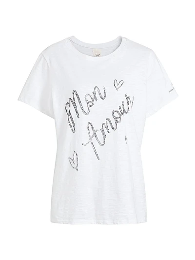 Mon Amour Embellished Cotton T-Shirt