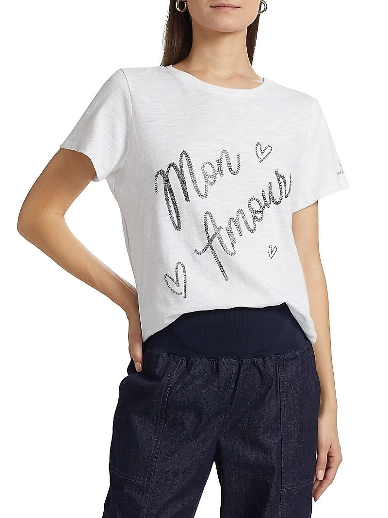 Mon Amour Embellished Cotton T-Shirt