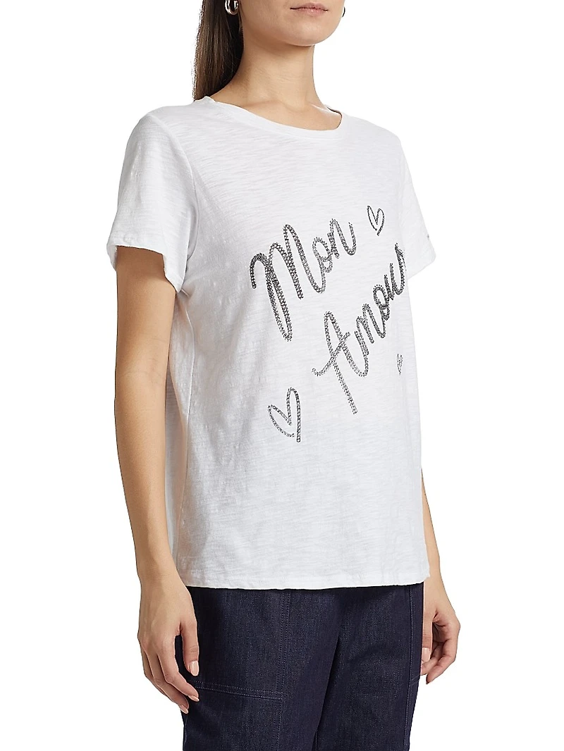 Mon Amour Embellished Cotton T-Shirt