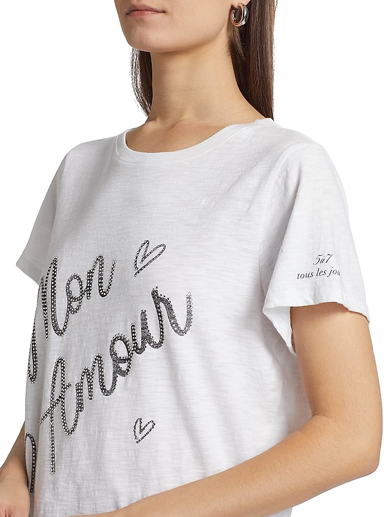 Mon Amour Embellished Cotton T-Shirt