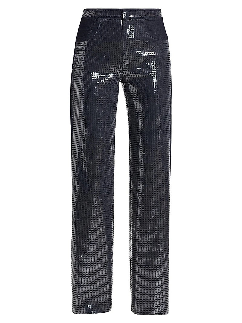 Kayle Sequined Denim Straight Pants