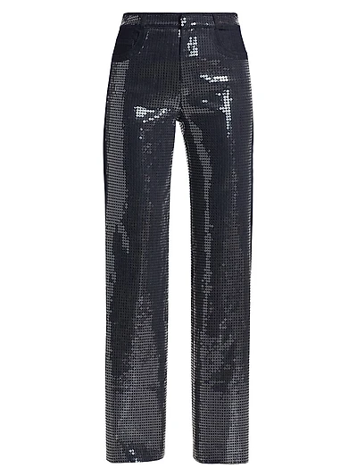 Kayle Sequined Denim Straight Pants