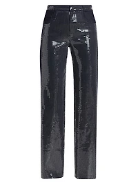 Kayle Sequined Denim Straight Pants