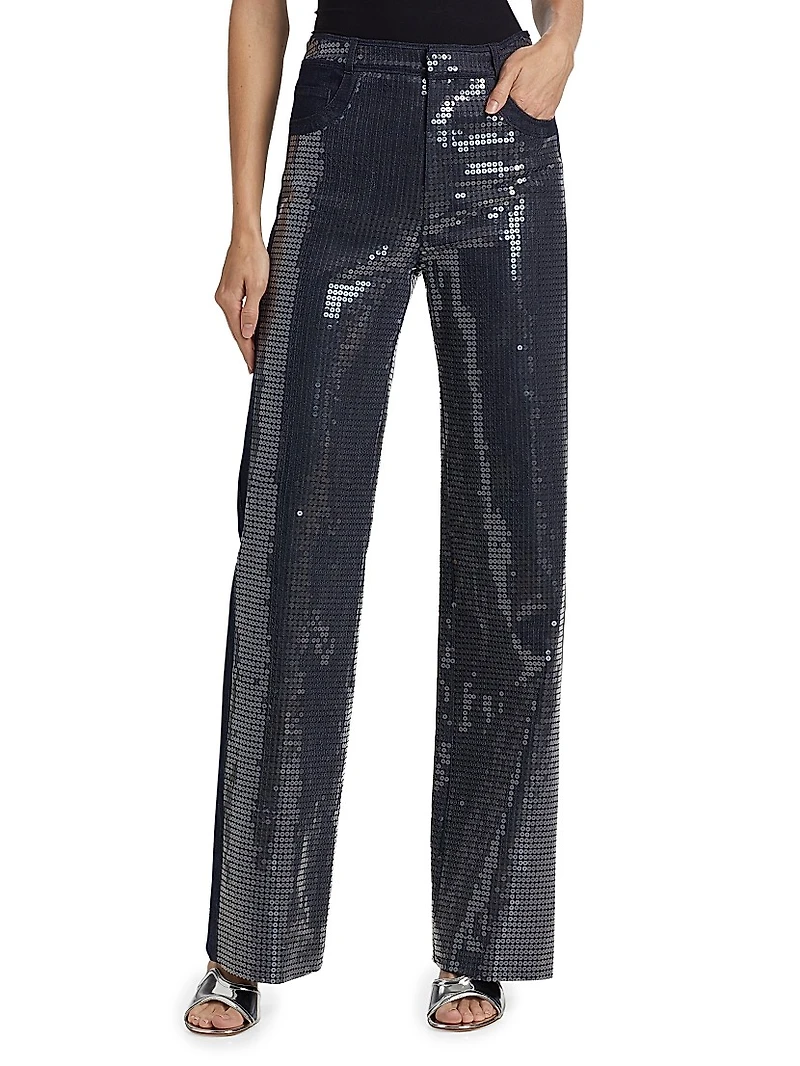 Kayle Sequined Denim Straight Pants