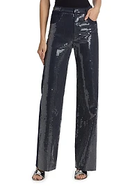 Kayle Sequined Denim Straight Pants