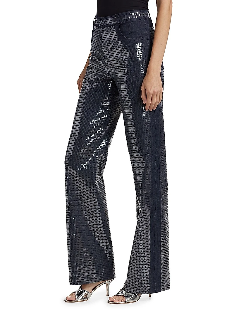 Kayle Sequined Denim Straight Pants