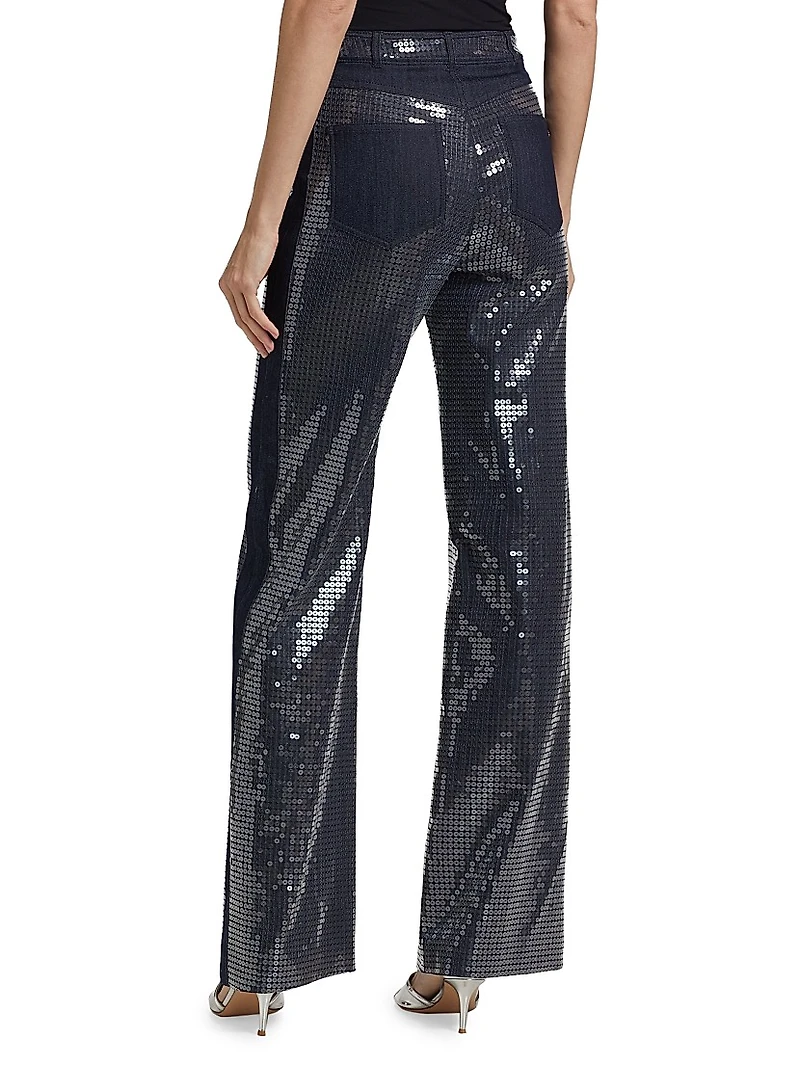 Kayle Sequined Denim Straight Pants