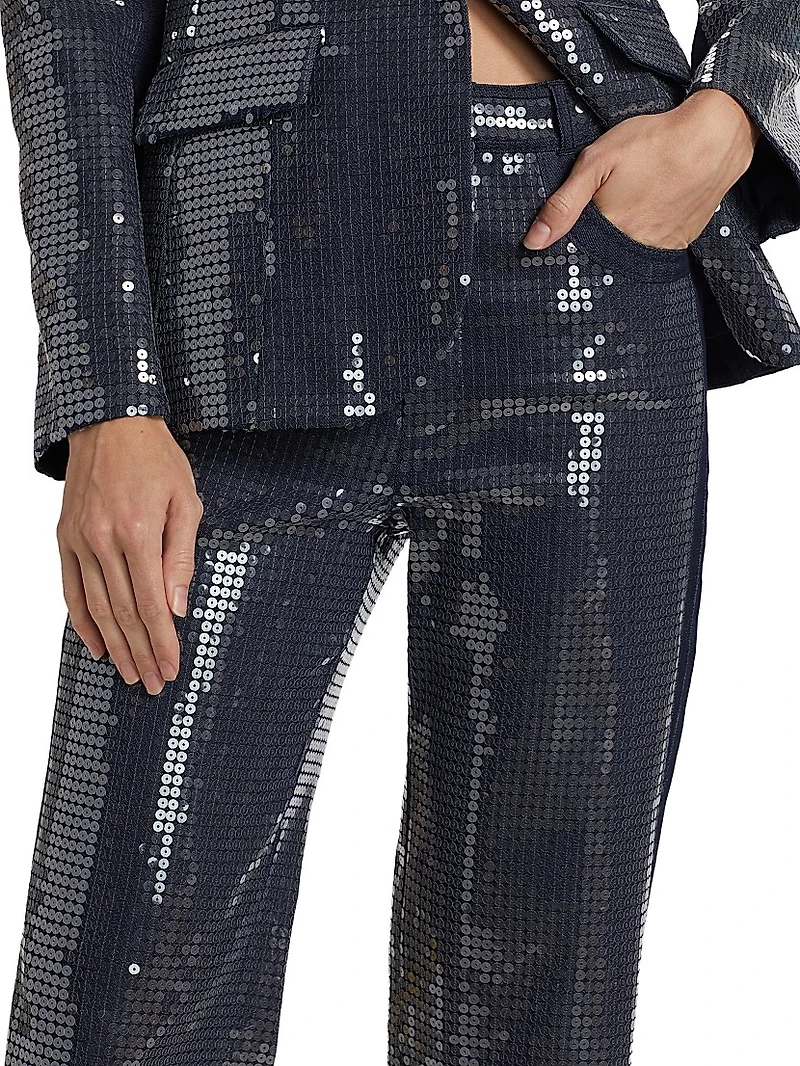 Kayle Sequined Denim Straight Pants
