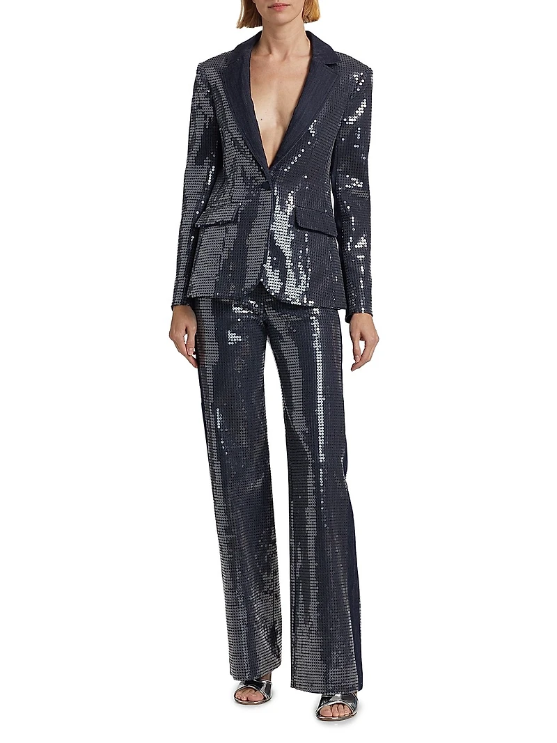 Kayle Sequined Denim Straight Pants