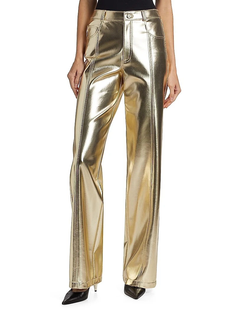Francine Metallic Faux Leather Straight-Leg Pants