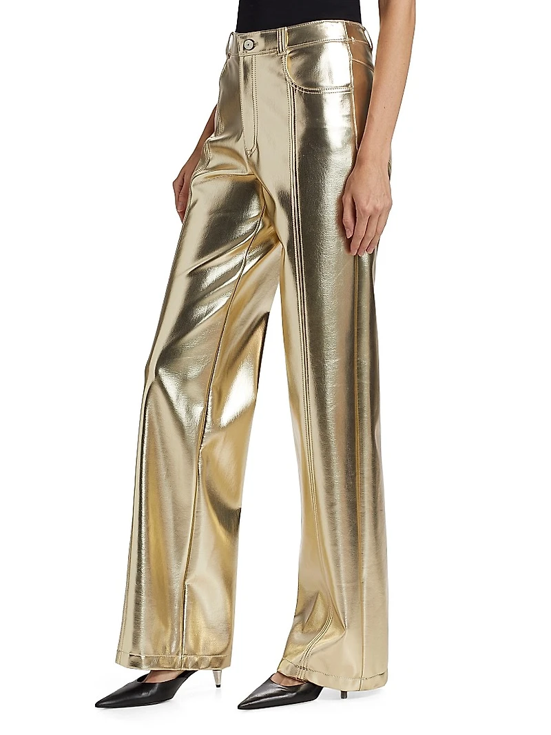 Francine Metallic Faux Leather Straight-Leg Pants