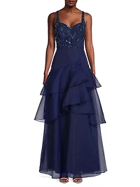 Beaded Organza Frill Ballgown