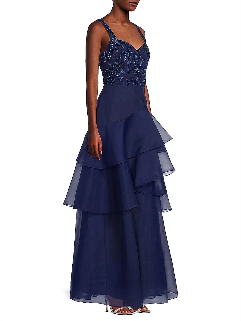 Beaded Organza Frill Ballgown