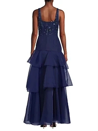 Beaded Organza Frill Ballgown