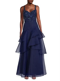 Beaded Organza Frill Ballgown