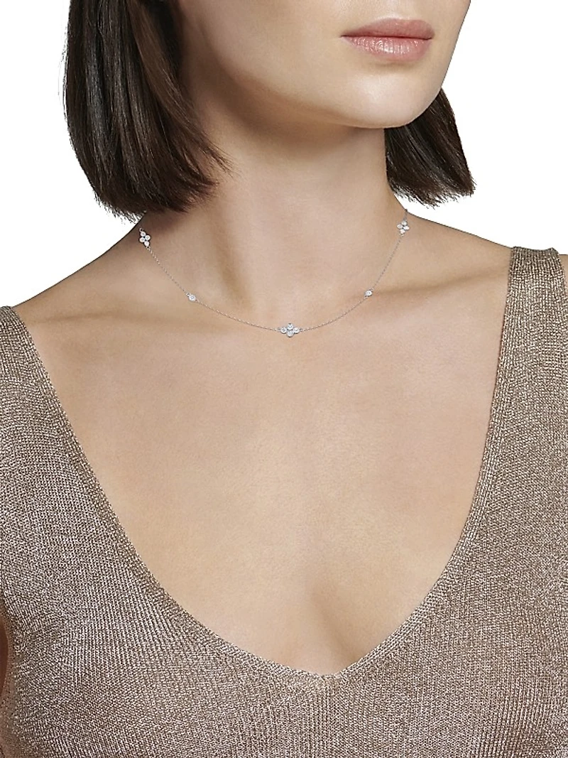 Diamond Strings Quads 18K Gold & 0.46 TCW Diamond Station Necklace