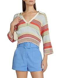 Azaria Striped Cotton-Blend Sweater