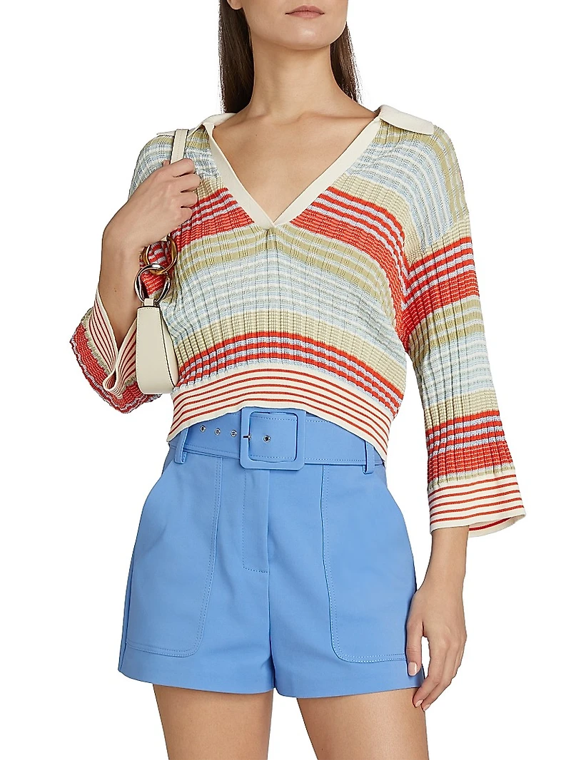 Azaria Striped Cotton-Blend Sweater