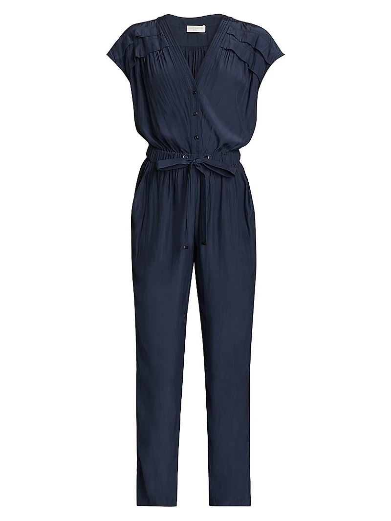 Aletha Tie-Waist Short-Sleeve Jumpsuit