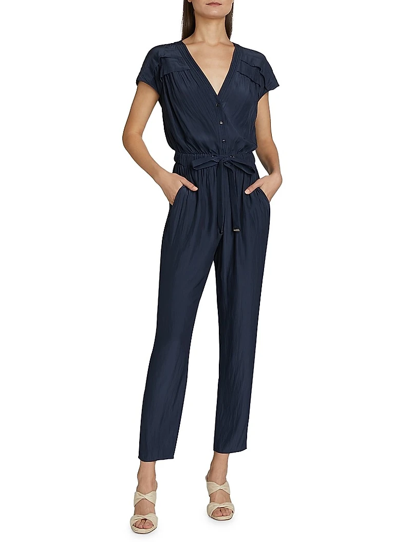 Aletha Tie-Waist Short-Sleeve Jumpsuit