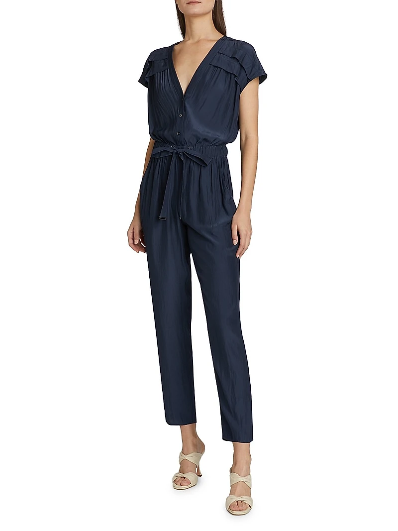 Aletha Tie-Waist Short-Sleeve Jumpsuit