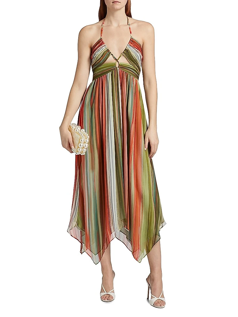 Anaja Striped Silk Halterneck Midi-Dress