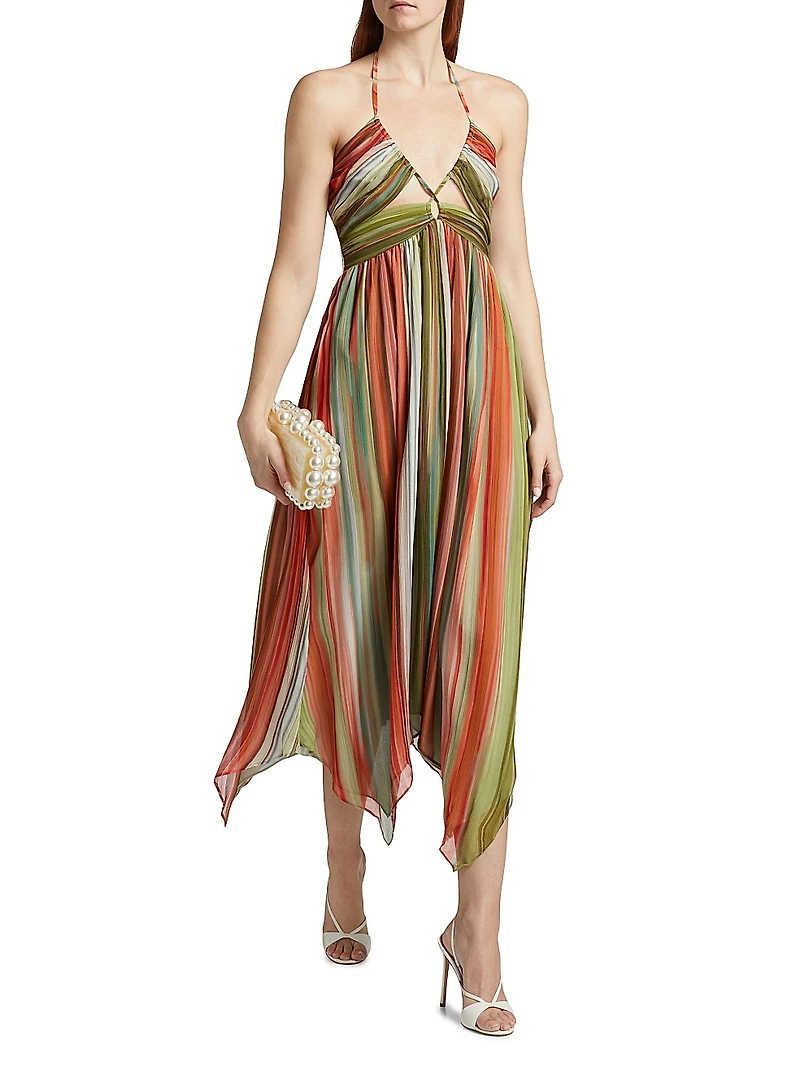 Anaja Striped Silk Halterneck Midi-Dress