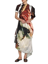 Velazquez Asymmetric Printed Silk Midi-Dress