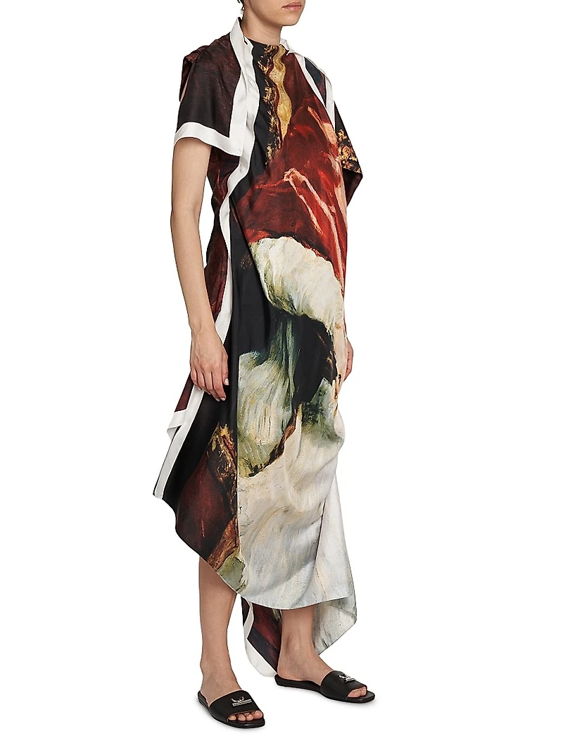 Velazquez Asymmetric Printed Silk Midi-Dress