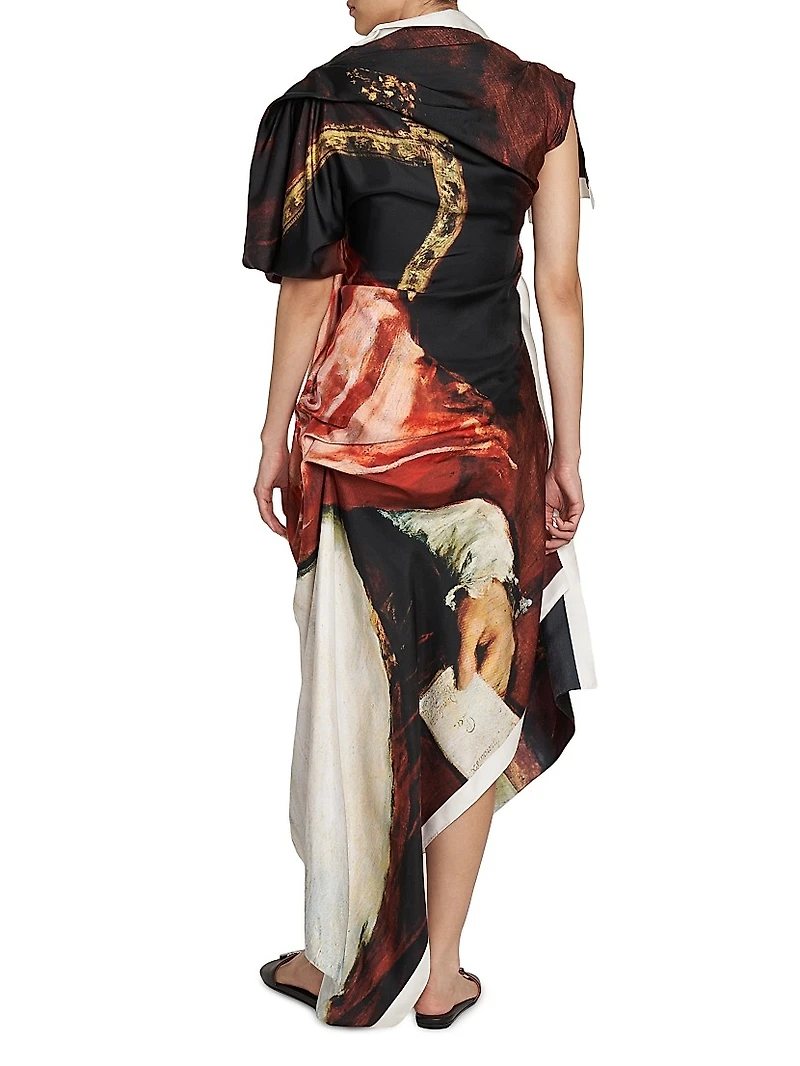 Velazquez Asymmetric Printed Silk Midi-Dress