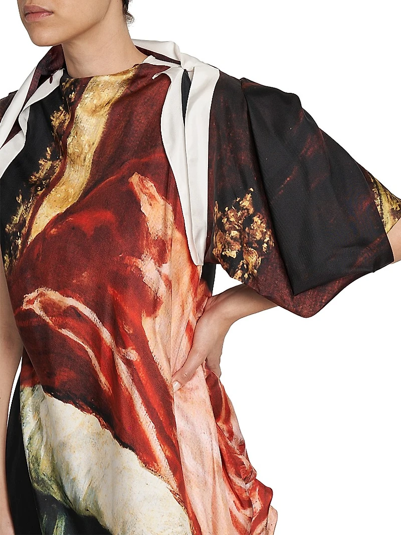 Velazquez Asymmetric Printed Silk Midi-Dress