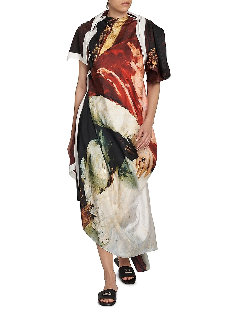 Velazquez Asymmetric Printed Silk Midi-Dress