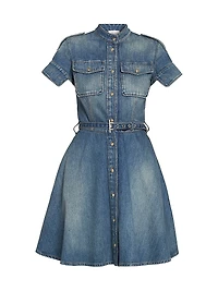 Denim Belted Fit & Flare Minidress