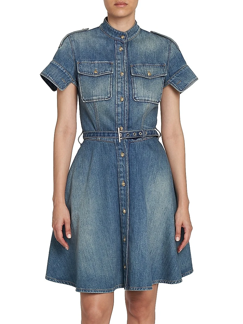Denim Belted Fit & Flare Minidress