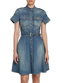 Denim Belted Fit & Flare Minidress