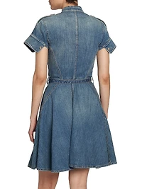 Denim Belted Fit & Flare Minidress